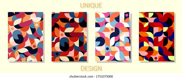 Colorido conjunto de cubiertas de diseño únicas para sus proyectos. Ilustración vectorial.