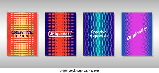 Colorido conjunto de portadas de media tonalidad únicas para sus proyectos. Ilustración vectorial.