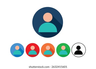 Colorful set of user or profile icons in flat design with long shadows isolated on white
