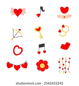 colorful set for valentine s day hand drawn vector.