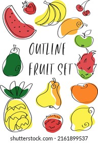 Colorful set of various fruit in trendy doodle style