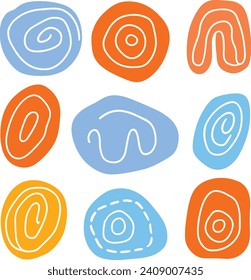 Colorful set of various hand drawn abstract shap