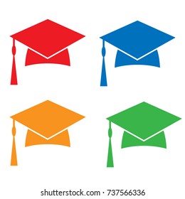 Colorful set Vector education cap. Colorful icon cap