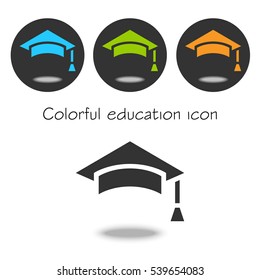 Colorful set Vector education Icon. Color education cap. Colorful icon cap