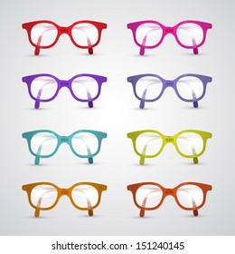 Colorful Set of Vector Glasses Isolated on Grey Background