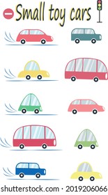 colorful set of vector illustrations of city cars and bus for kids and adults art.