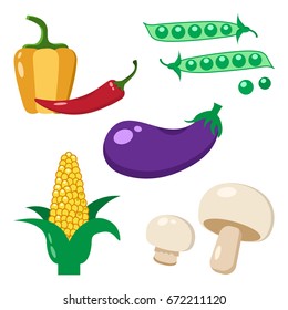 Colorful set of vegetables, flat design, vector illustration