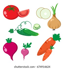 Colorful set of vegetables, flat design, vector illustration