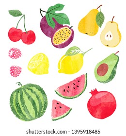 Colorful set of watercolor fruits. Vector illustration.