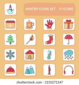 Colorful Set Winter Icon In Flat Style.