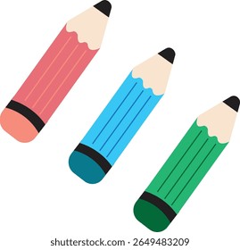A colorful set of wooden colored pencils illustrated in a clean and playful style. Perfect for educational materials, school projects, art supplies designs, and children’s creative content.