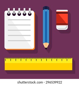 Colorful set of writing tools flat icon, vector illustration eps 8