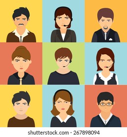Colorful set of young business men and women's characters.