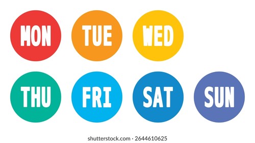 marcadores coloridos de sete dias da semana, de segunda a domingo marcadores redondos sólidos, elementos infográficos vetoriais
