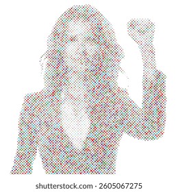 Colorful several shapes forms a Business woman raising her fist