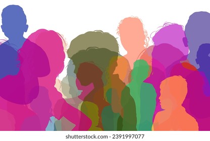 colorful shadow silhouettes, a group of boys and girls, without a background