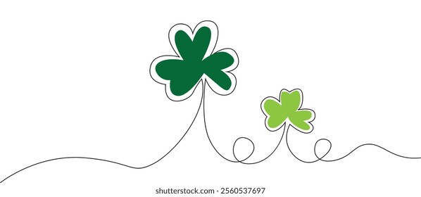 Colorful Shamrock Single Line Art Doodle. National Irish holiday celebration concept vector