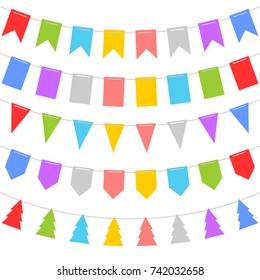 Colorful Shape of Bunting Set on White Background. Vector