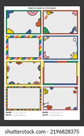 colorful shape geometric doodle line kawaii cute automatic sticker photo booth vector frame