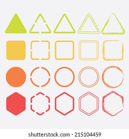 Colorful shape icons in different colors and designs set