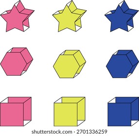 Farbiger Formsatz: 3D, Stern, Quadrat, Sechseck, Pop, modern