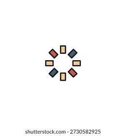 Colorful shapes arranged in a circular pattern on a neutral background