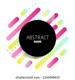 Colorful shapes with black round banner