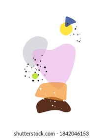 Colorful shapes and black splash points isolated on a white background. Abstract composition of modern art. Wall art print, modern wallpaper. Trendy decor vector illustration
