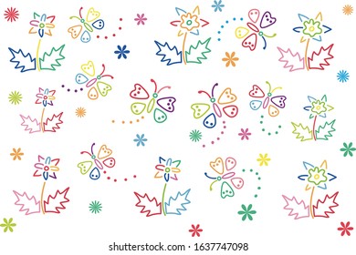 Colorful shapes of butterflies and flowers dancing in the wind