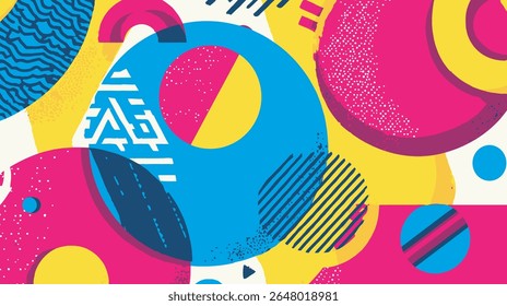 Colorful shapes create abstract pattern in vibrant graphic illustration