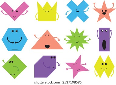 Colorful shapes with cute faces