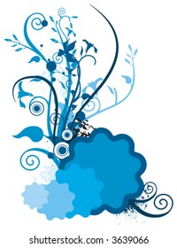 Colorful shapes with floral and grunge details, designed in blue colors.