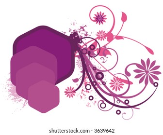 Colorful shapes with floral and grunge details, designed in purple and violet colors.