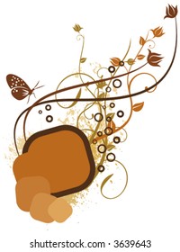 Colorful shapes with floral and grunge details, designed in brown colors.