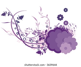 Colorful shapes with floral and grunge details, designed in mauve and violet colors.