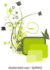 Colorful shapes with floral and grunge details, designed in green colors.