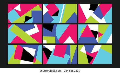 Colorful shapes and flowing lines in a childlike and dynamic layout. Great for fun, artistic, and energetic creative designs.