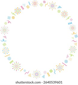 Colorful shapes, lines and fireworks circular ring frame illustration
