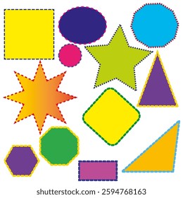 Colorful shapes vector. Dotted line designs. Multicolor abstract graphic. Bright geometric forms. EPS 10.