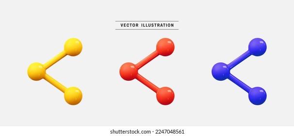 Colorful share button 3d icon set. realistic design elements collection. vector illustration in cartoon minimal style