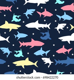 Colorful Shark Pattern Illustration Vector.