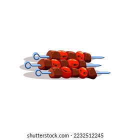 Colorful shashlik or kebab cartoon illustration. Turkish traditional cuisine meal from meat isolated on white background. Restaurant, menu, food concept.