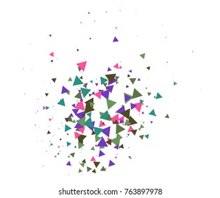 Colorful Shatter Vector Background. Atomic Bomb Explosion, Blast, Bang, Boom Concept. Broken Glass, Technology Futuristic Design. Moving Colorful Shatter Fragments. Cool Falling Triangles Explosion.