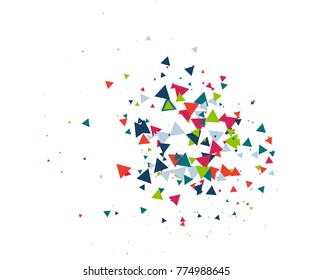 Colorful Shatter Vector Background. Atomic Bomb Explosion, Blast, Bang, Boom Concept. Broken Glass, Technology Futuristic Design. Moving Colorful Shatter Fragments. Cool Falling Triangles Explosion.