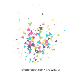 Colorful Shatter Vector Background. Atomic Bomb Explosion, Blast, Bang, Boom Concept. Broken Glass, Technology Futuristic Design. Moving Colorful Shatter Fragments. Cool Falling Triangles Explosion.