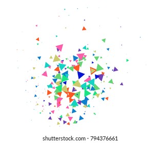 Colorful Shatter Vector Background. Atomic Bomb Explosion, Blast, Bang, Boom Concept. Broken Glass, Technology Futuristic Design. Moving Colorful Shatter Fragments. Cool Falling Triangles Explosion.
