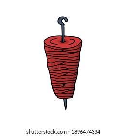 Colorful shawarma meat doodle illustration. Colorful flat shawarma meat illustration in vector. Colorful shawarma meat icon