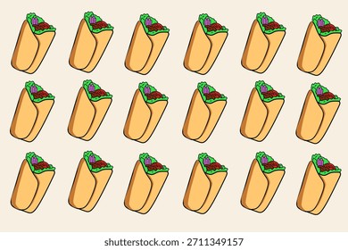Colorido Shawarma Wrap Padrão sem emenda para o design de alimentos
