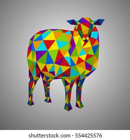 Colorful sheep. Vector illustration in polygonal style. Low poly goat. Forest animal on white background.