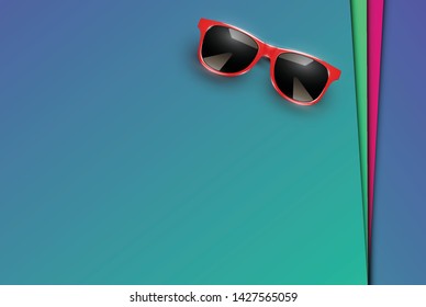 Colorful sheets of papers with realistic sunglasses, vector illustration